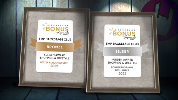 David rockt mit Goliath bei den Deutschen Bonus Awards 2022: EMP Exclusive Merchandise Products schafft es mit dem Backstage Club für Fans gleich zweimal aufs Podium!
