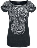 schwarzes T-Shirt mit Waschung und Print, Black Premium by EMP, T-Shirt
