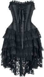 Aufwendiges Gothic Kleid mit Korsage und Vokuhila Rock, Gothicana by EMP, Kurzes Kleid