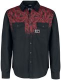 Schwarzes Hemd mit rotem Blätterprint, Rock Rebel by EMP, Langarmhemd