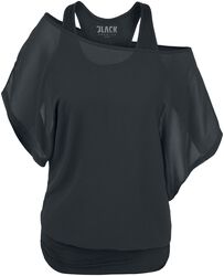 Schwarzes T-Shirt mit Fledermausärmeln, Black Premium by EMP, T-Shirt