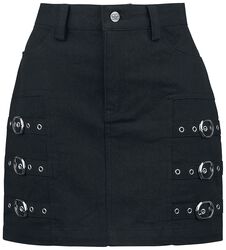 Short Skirt with decorative Buckles, Black Premium by EMP, Kurzer Rock
