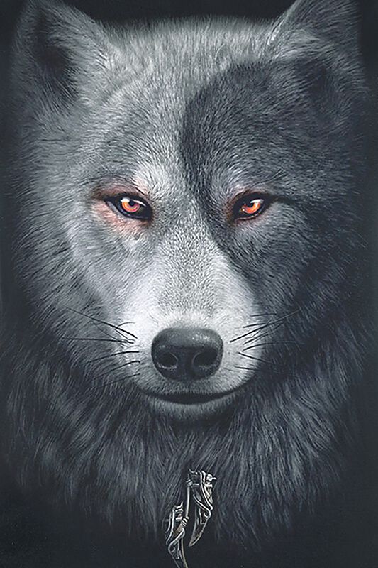 schwarzer Anime Wolf mit roten Augen