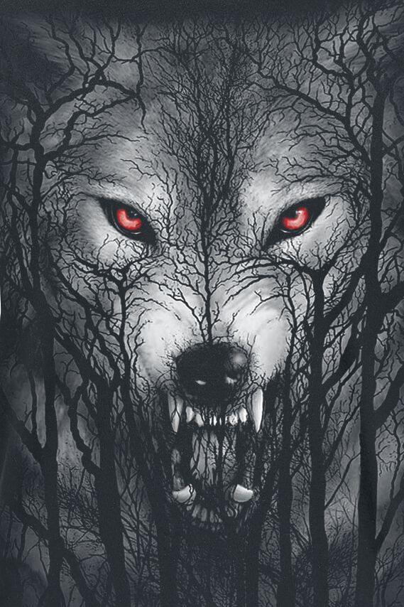 schwarzer Anime Wolf mit roten Augen