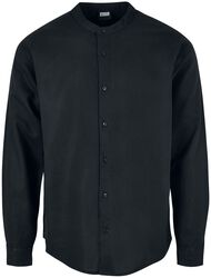 Cotton Linen Stand Up Collar Shirt, Urban Classics, Langarmhemd