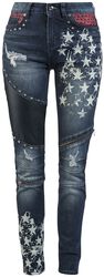 Skarlett - dunkelblaue Jeans mit Prints und vielfältigen Details, Rock Rebel by EMP, Jeans