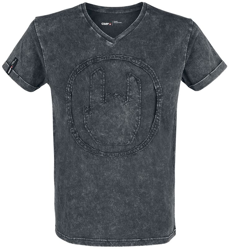 Graues T-Shirt mit Waschung und Rockhand-Applikation