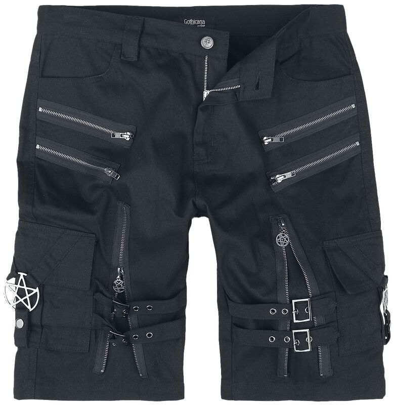 Shorts with straps, buckles and zipper