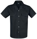 Schwarzes Bowlinghemd mit weißen Nähten, Rock Rebel by EMP, Kurzarmhemd