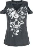 Schwarzes T- Shirt mit Skull Print und Cut- Outs, Rock Rebel by EMP, T-Shirt