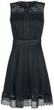 Schwarzes Kleid mit Nieten- und Spitzendetails, Gothicana by EMP, Mittellanges Kleid