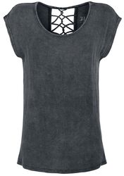 T-Shirt mit Zierbändern am Rücken, Black Premium by EMP, T-Shirt