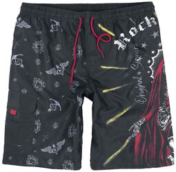 Swim Shorts With Old School Print, Rock Rebel by EMP, Badeshort