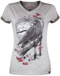 T-Shirt mit Rabenprint, Black Premium by EMP, T-Shirt