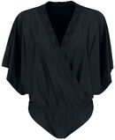 Schwarzer Body in Wickeloptik und mit Kimono-Ärmeln, Black Premium by EMP, Body