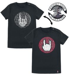 T-Shirt mit Pailletten und Rockhand Motiv