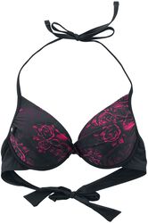 Schwarzes Bikinioberteil mit Skull & Roses Motiv, Black Premium by EMP, Bikini-Oberteil