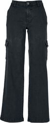 Ladies High Waist Straight Denim Cargo Pants, Urban Classics, Jeans