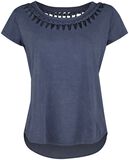 blaues T-Shirt mit Waschung und spezieller Schnürung, Black Premium by EMP, T-Shirt