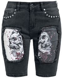 Jeans Shorts mit Cut Outs und Totenkopf Print