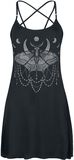 Schwarzes kurzes Kleid mit Print und Pentagramm-Trägern, Gothicana by EMP, Kurzes Kleid