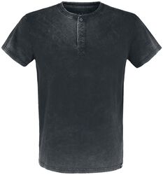 T-Shirt mit Waschung und Knopfleiste, Black Premium by EMP, T-Shirt