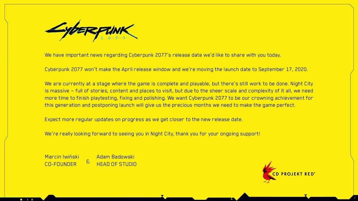 Das Statement der Cyberpunk 2077-Entwickler.